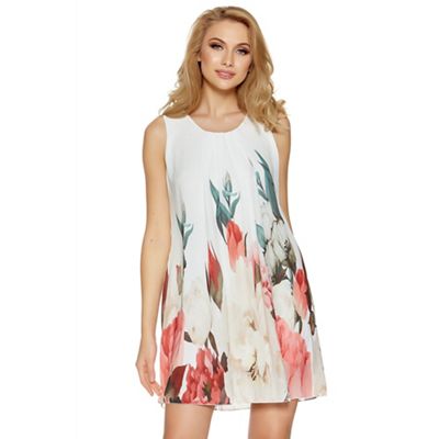 Cream and coral floral print sleeveless tunic